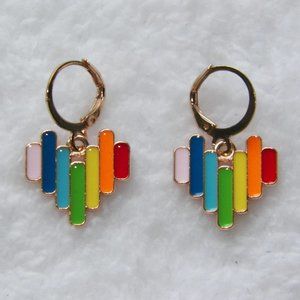 Gay Pride Rainbow Heart Drop Earrings Huggie Hoop LGBTQ+